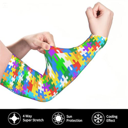 Arm Sleeves Outdoor Garden Sports Cooling Sun Sleeve for Women Men Farm - color: Autism Puzzle