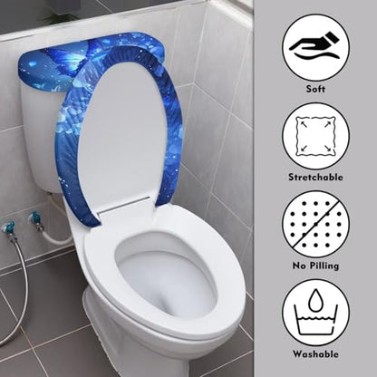 Blue Butterfly Print Toilet Lid Covers with Tank Covers Toilet Seat Cover Dustproof Stays in Place Home Decor Fits Most Toilet Lids - color: Bling Butterfly Print