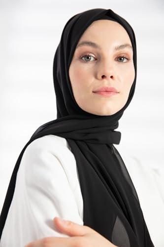 Chiffon Hijab Scarf For Women - Made in Turkiye - color: Black