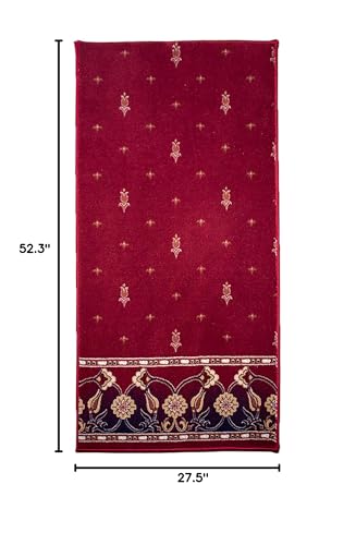 Modefa Turkish Islamic Luxury Prayer Carpet - Large Plush Velvet Rolled Kilim Rug - Thick Janamaz for Men & Women Ramadan or Eid Gift with Tesbih Prayer Beads & Kufi (Floral Red)