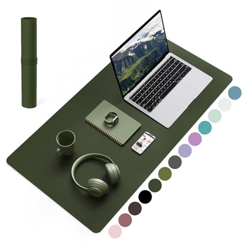 YSAGi Non-Slip Leather Desk Pad, Waterproof Laptop Computer Desk Keyboard Mat, Table Protector Blotter Mat, Large Mouse Pad for Office/Work/Home/Decor(Olive Green, 31.5" x 15.7") - color: Olive Green, size: 31.5" x 15.7"