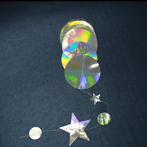 Cheerland Iridescent Party Decorations Holographic Star Garland Hanging Stars Moon Streamer Galaxy Birthday Decorations Ramadan Eid Banner Baby Shower Backdrop Space Alien Celestial Party Decor