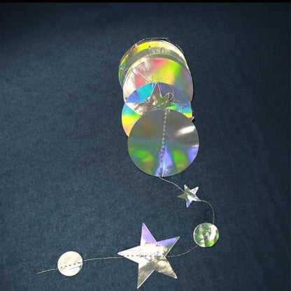 Cheerland Iridescent Party Decorations Holographic Star Garland Hanging Stars Moon Streamer Galaxy Birthday Decorations Ramadan Eid Banner Baby Shower Backdrop Space Alien Celestial Party Decor