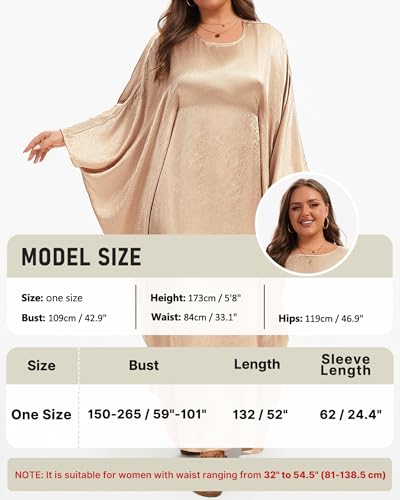 Bsubseach Women Plus Size Kaftan Dresses Moo Moos for Women Swimsuit Cover Up Swimwear Batwing Satin Caftan Beach Dress - color: Champagne