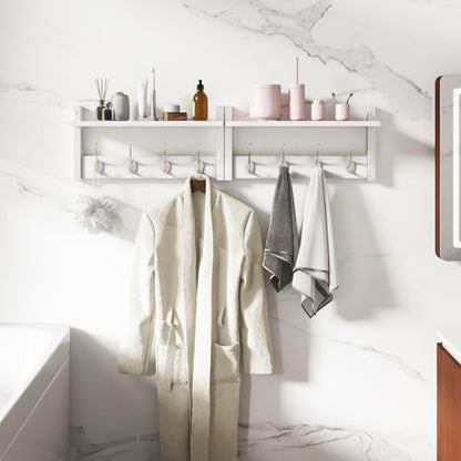YMYNY Coat Rack Shelf Wall Mounted, Coat Hooks Set of 2, Entryway Coat Hanger with 4 Double Hooks, 31.5" Wall Floating Shelf with Hat Rack, for Kitchen, Bedroom, Bathroom, White UHWS001W-2 - color: White, size: 31.5"-2 pack