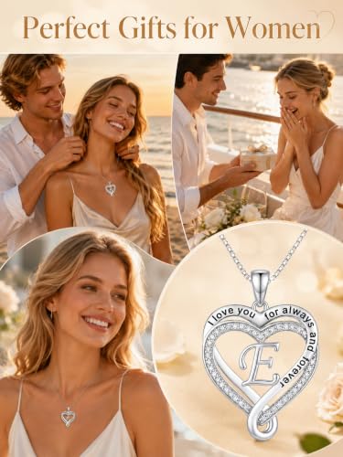 Heart Initial Necklace for Women Double Heart Letters Necklaces - color: F