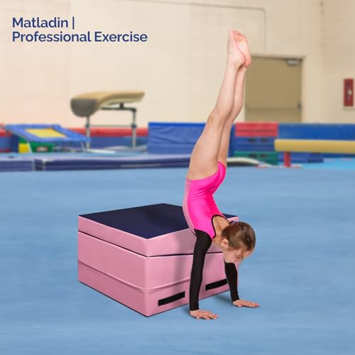 Matladin 48"x24"x14" Tumbling Mat - Folding Gymnastics Cheese Wedge Mat for Kids, Girls Home Training - color: Purple & Pink