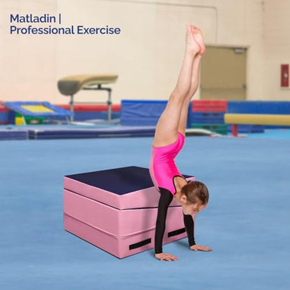 Matladin 48"x24"x14" Tumbling Mat - Folding Gymnastics Cheese Wedge Mat for Kids, Girls Home Training - color: Purple & Pink