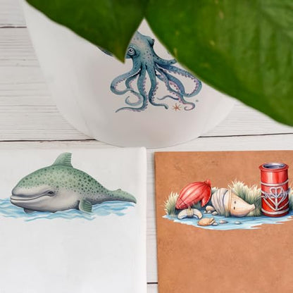 WANDIC 10 Sheets Rub On Transfer Sticker, Ocean Style Fish Pattern Stickers for DIY Scrapbooking Photo Albums Furniture,11.8 * 3.9in - color: Ocean