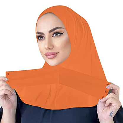 Suillty Fashion Muslim Hijab for Women Instant Snap Fastener Hijab Inner Cap Full Cover Head Wraps Scarf Islam Turban Caps - color: Orange