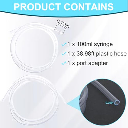 2 Pack 100ml Luer Lock Syringe with 39" Tube and Luer Connectors | 100cc Large Plastic Syringes for Liquid, Oil, Feeding, Watering - size: 100ml