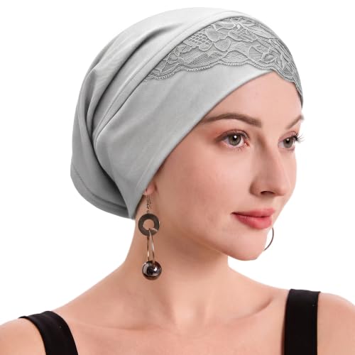 ZLYC Hijab Cap for Muslim Women Soft Stretchy Open-Back Inner Undercap - color: Lace Gray