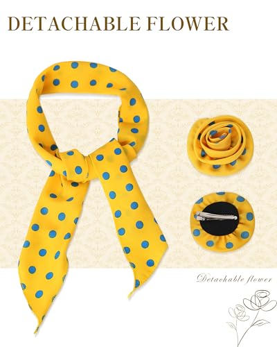 Chiffon Scarf for Women, Removable Flower Neck Scarf Light Soft Fashion Rose Scarves Versatile Headband or Hair Band - color: Yellow Blue Polka Dot