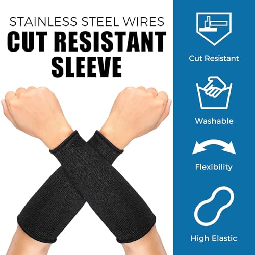 2 Pairs Cut Resistant Sleeve Arm Protection Sleeves Level 5 Protection Safety Protective Sleeves for Men Women (Black, 8.6 x 3.7 Inches) - color: Black, size: 8.6 x 3.7 Inches
