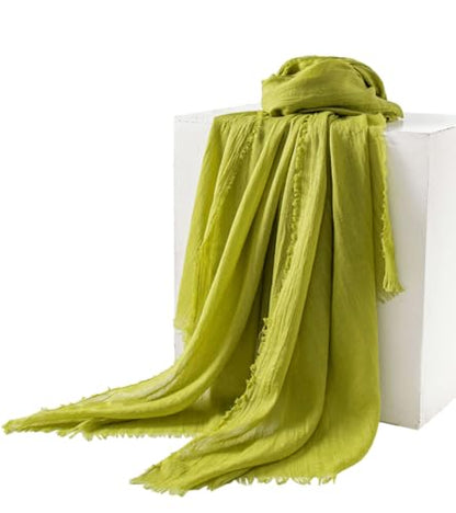Women Summer Scarfs Large Long Lightweight Linen Beach Gauze Shawl Wrap 75”×40” - color: Wasabi Green