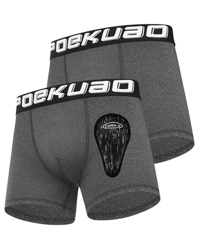 Youth Boys Baseball Cup Underwear Kids Football Compression Shorts with Soft Protective Athletic Cup Boxer Brief - color: Dark Grey+dark Grey, size: X-Small