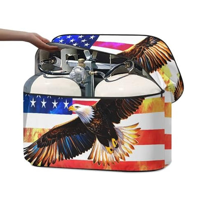 Eagle American Flag Double 20lb RV Propane Tank Cover for Travel Trailer Polyester Waterproof Cover Sun Protection Easy to Stall Easy to Stall - color: Eagle American Flag, size: S(20LB)