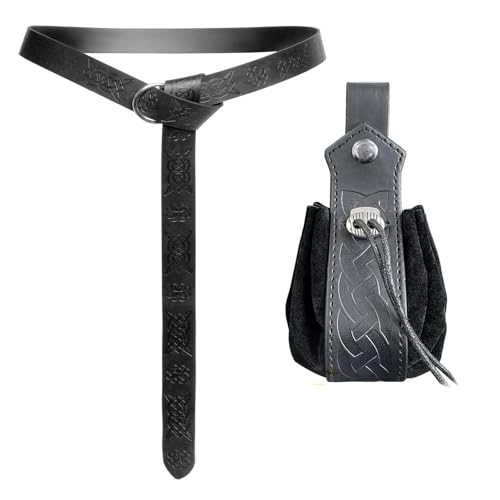 Belt Pouch Waist Bag Fanny Pack Medieval Vintage Leather Pouch Cellphone Holder Holster Carry Belt Purse Pocket Casual Hiking Festival Renaissance Faire Costume Props Travel Wallet (Sets,Black) - color: Sets - Black
