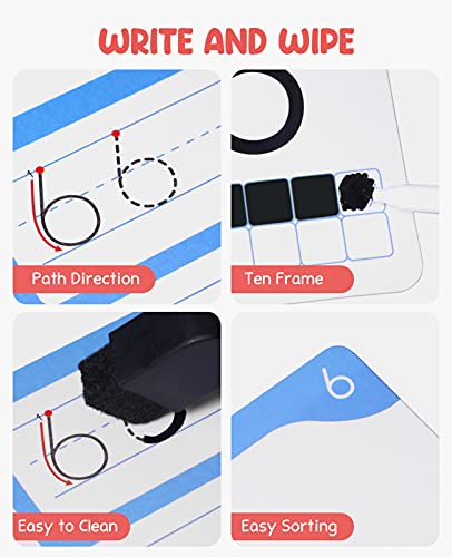 Gamenote Dry Erase Alphabet and Number Flash Cards - Write and Wipe Laminated ABC Letter Tracing Practice Card for Kindergarten (47 Flashcards with 2 Rings and Marker)