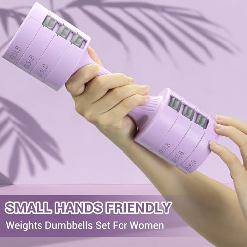 Sportneer Adjustable Dumbbells Hand Weights Set: 5 lb Dumbbell Set of 2 Each 2lb 3lb 4lb 5lb Free Weights Fast Adjust Weight 4 In 1 Weights Dumbbells Set for Women Men Home Gym Exercise Training - color: Purple
