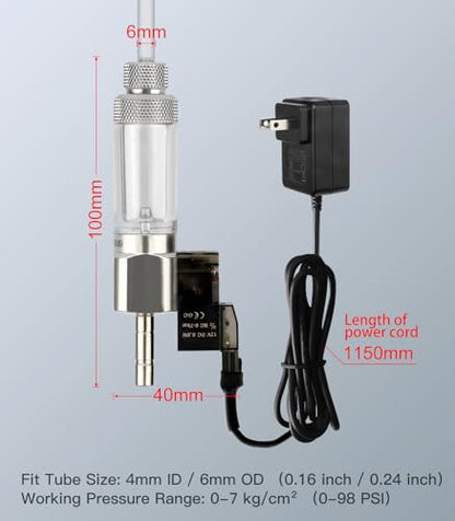 CO2 Bubble Counter with Solenoid Valve and Check Valve for CO2 Generator Water-Filled Version - color: Quick-Plug Water-Filled Version