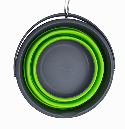 SAMMART 5.5L (1.4 Gallon) Collapsible Plastic Bucket - Foldable Round Tub - Portable Fishing Water Pail - Space Saving Outdoor Waterpot (Grey/Green (Set of 2)) - color: Grey/Green (Set of 2)