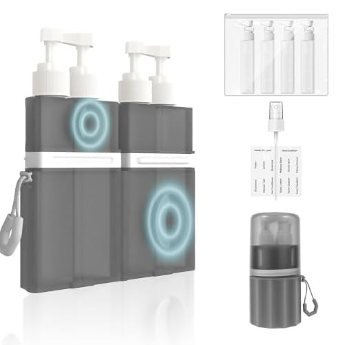 4 In 1 Travel Dispenser Bottle, TSA Approved Travel Bottles Set With Suction Cup For Smooth Walls, Refillable Travel Toiletry Containers For Shampoo, Conditioner, Body Wash & Lotion