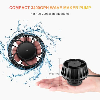 3400GPH Aquarium Wave Maker DC24V Power head with Magnetic Mounting,Wavemaker with Controller for 100-200 Gallon Fish Tanks - size: 20W 3400GPH
