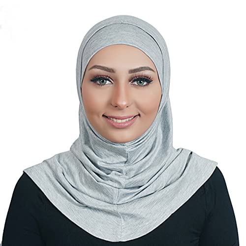AL AMIRA Hijab Set – Modest 2 Piece Pull-On Headscarf for Women | Soft Cotton Undercap & Scarf Combo for Prayer or Daily Wear - color: Heather Gray