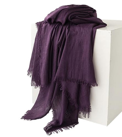 Women Summer Scarfs Large Long Lightweight Linen Beach Gauze Shawl Wrap 75”×40” - color: Grape Purple