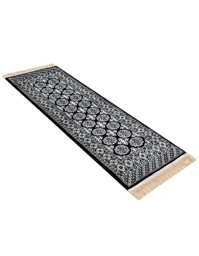 Rugs.com Bokhara Collection Rug – 6 Ft Runner Black and White Medium-Pile Rug Perfect for Hallways, Entryways - color: Black and White, size: 2' x 6' Runner
