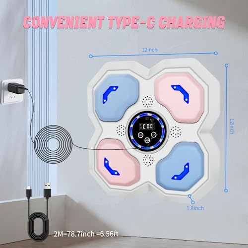 Music Boxing Machine for Kids and Teens Adults, Trainer Equipment with Gloves, Wall-Mounted Boxing Music Workout Machine, LED Electronic Focus Training for Home,Office, Gym - style: Punch-pink