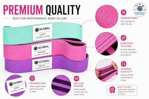 12 PCS Resistance Bands Set for Working Out – Fabric Booty & Long Exercise Bands for Women & Men with 3 Carry Bags, Door Anchor, Measuring Tape & Workout Guide
