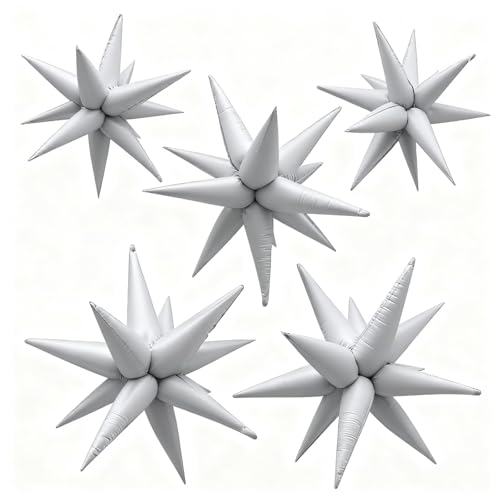 White Star Balloons Foil Explosion Mylar Baloons - 60Pcs Large Spike Balloon White Party Decorations for Birthday Wedding Engagement Anniversary Bachelorette Graduation Halloween Christams - color: White