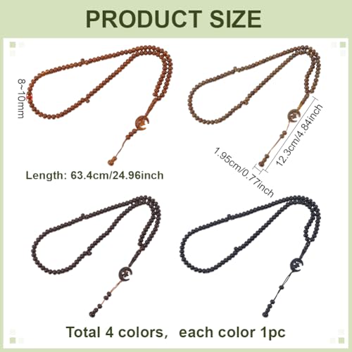 PH PandaHall 4pcs Prayer Beads Bracelet Muslim Tasbih 99 Beads Acrylic Islam Prayer Tasbih 8mm Rosary Muslim Misbaha Tasbeeh Bracelet with Moon Star Pendants for Men Women, 4 Colors