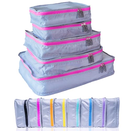 MUMI Packing Cubes Set of 5 - Mesh-Top Luggage Organizers, Pink - color: pink