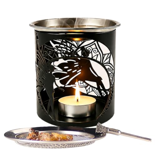 2 in 1-Metal Essential Oil Burner,Bakhoor Burner,for Diffuser Oils (B) - color: Flower Fairy