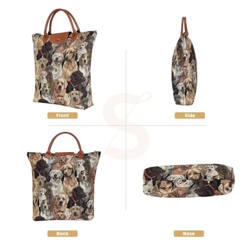 Signare Tapestry Foldable Tote Bag Reusable Shopping Bag Grocery Bag - color: Labrador Dog