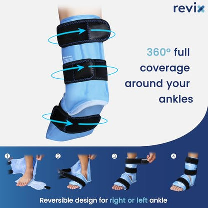 REVIX Ankle Ice Pack Wrap for Foot Pain Relief and Feet Injuries, Reusable Gel Ice Cold Packs for Achilles Tendonitis, Plantar Fasciitis, Sprained Ankles and Heels - style: Blue-Pack 1