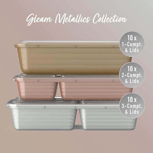 Bentgo Prep 60-Piece Meal Prep Kit - Reusable PFAS & BPA-Free Food Containers, 1-Compartment, 2-Compartment, & 3-Compartments - Microwave, Freezer, & Dishwasher Safe (Gleam Metallics) - color: Gleam Metallics