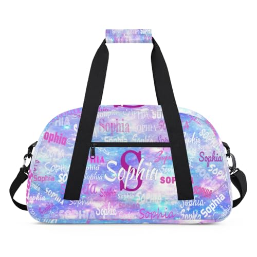 Custom Gym Dance Bag with Name, Watercolor Purple Blue Galaxy Universe | Overnight Workout Duffel Bags Cheerleaders Bag Personalized Sport Training Bag Weekender Bags - color: Color 24
