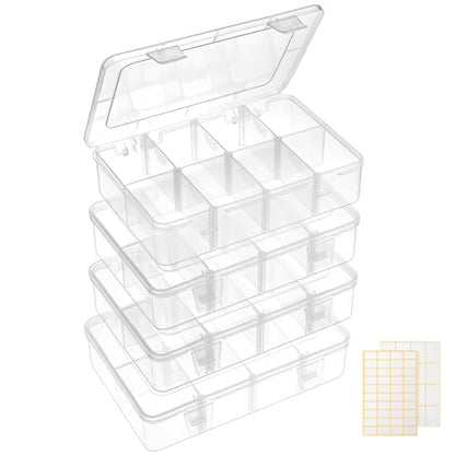 QUEFE 4 Pack 8 Grids Bead Organizers and Storage Tackle Box Organizer Plastic Organizer Box with Removable Dividers or Candies Snacks Electronics Jewelry Small Parts - size: 4pcs