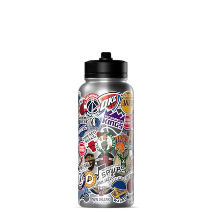 Hydrapeak NBA Officially Licensed All-Team Sticker Print Logo 32oz Insulated Water Bottle with Straw Lid and Handle, Stainless Steel Bottle, Great For NBA Fans of All Ages - color: NBA Current, size: 32 Ounces