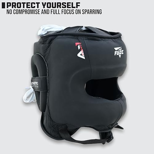 A1 Boxing Sparring Headgear – Face Saver Head Guard with Nose Protection, Cowhide Leather Boxing Headgear for MMA, Muay Thai & Kickboxing Training - color: Black, size: Large-X-Large