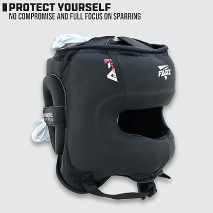 A1 Boxing Sparring Headgear – Face Saver Head Guard with Nose Protection, Cowhide Leather Boxing Headgear for MMA, Muay Thai & Kickboxing Training - color: Black, size: Large-X-Large