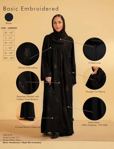 Abaya Dress for Women, Fully Button Up Muslim Abaya in Premium Nida Fabric – Long Sleeve Modest Islamic Maxi Dress - color: Black, size: XX-Large