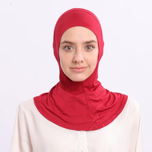 Modal Jersey Muslim Amira Instant Hijab Scarf for Women Jersey Hijab Undercaps - color: Red