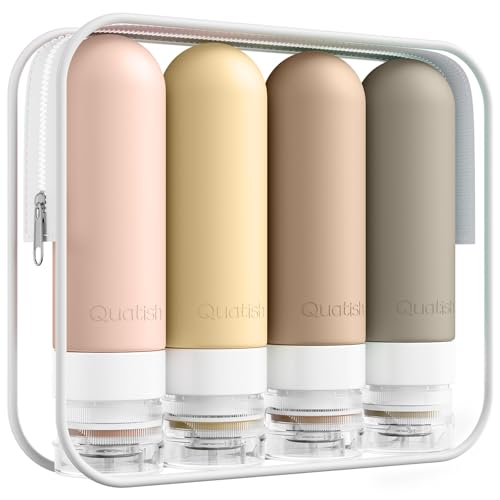 Quatish Travel Bottles for Toiletries, Original Patented Leak Proof Travel Size Containers, 3 oz Tsa Approved Silicone Shampoo and Conditioner Bottles, 4 Pack, Brown - color: Brown