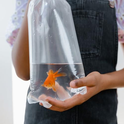 Garneck 50 Pack Ornamental Fish Transport Bags with Flat Bottom, 20x35x12cm Plastic Packaging Bags for Live Fish Shipping and Aquarium Transport, Includes Elastic Bands for Secure Handling