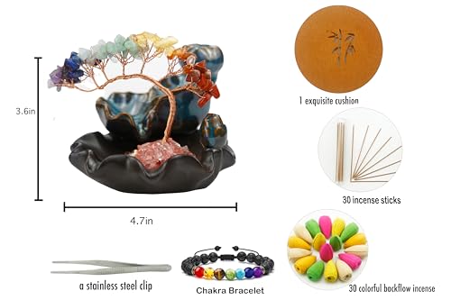 Dreamgirnh Chakras Backflow Incense Burner, Crystal Tree Incense Waterfall Fountain, Cone Incense Holde, Living Room Shelf Aesthetic Decor - color: 7 Chakras